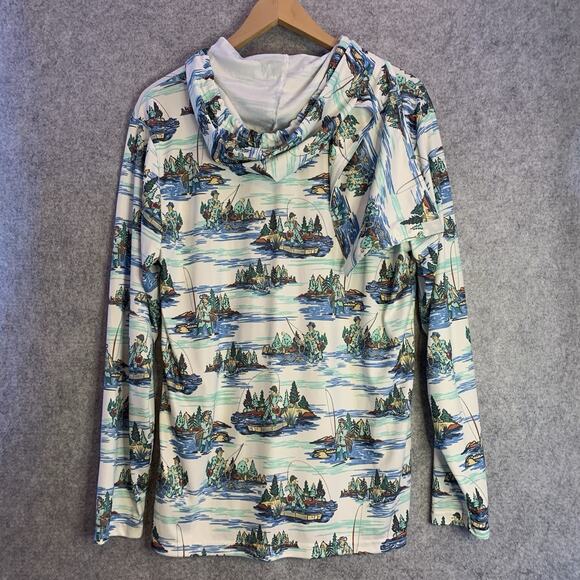 NWT Reel Obsession Sun Shirt, Men's M Pullover Hoodie, Vintage Print Neck Gaiter - Picture 7 of 12